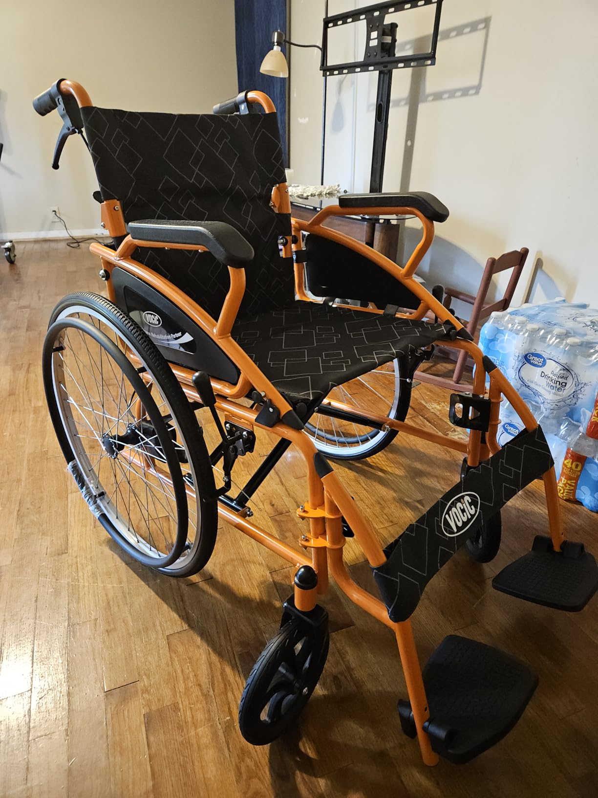 VOCIC Wheelchair for Adults Lightweight Portable Folding Wheelchair for Seniors with Flip-Back Arm Self-Propelled Wheelchair for Seniors with Double-Brake Design with 23.6-Inch Large Rear Orange customer photo 1