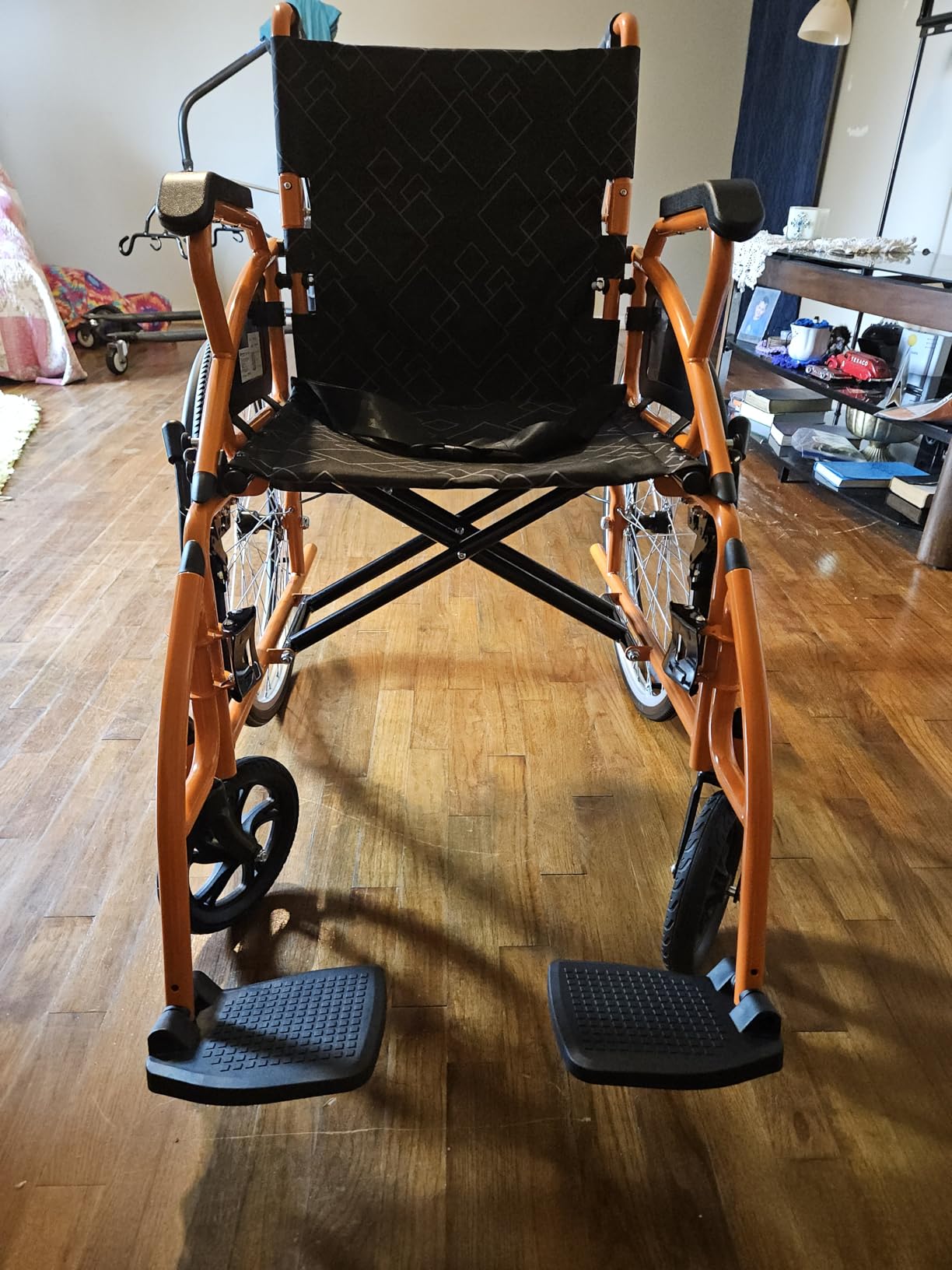 VOCIC Wheelchair for Adults Lightweight Portable Folding Wheelchair for Seniors with Flip-Back Arm Self-Propelled Wheelchair for Seniors with Double-Brake Design with 23.6-Inch Large Rear Orange customer photo 2