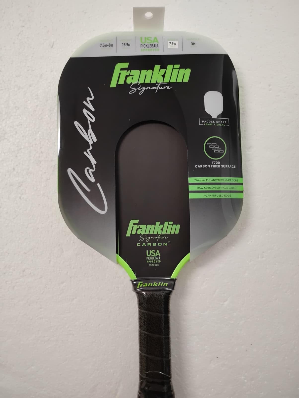 Franklin Sports Pro Pickleball Paddles - Signature Carbon Series - T700 Carbon Fiber Surface - USA Pickleball (USAP) Tournament Approved - 13mm Polypropylene Core - Green customer photo 2