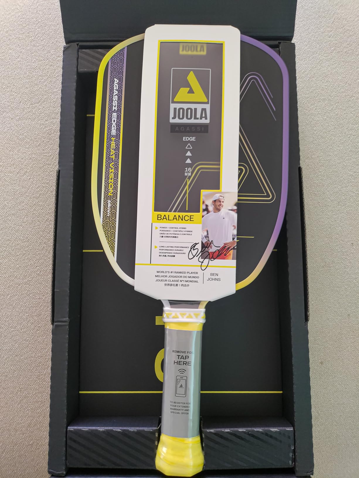 JOOLA Agassi Heat Vision 16mm Pickleball Paddle - Extended Sweet Spot, Textured Carbon Fiber Surface for Spin, USAP Approved customer photo 1