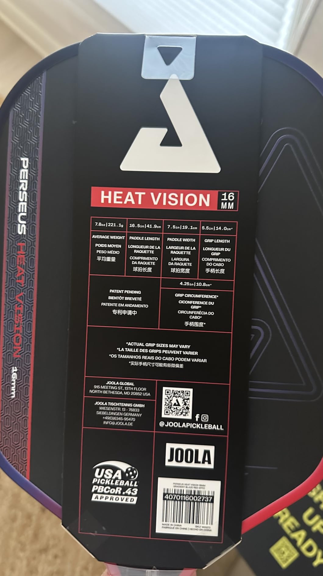 JOOLA Agassi Heat Vision 16mm Pickleball Paddle - Extended Sweet Spot, Textured Carbon Fiber Surface for Spin, USAP Approved customer photo 2