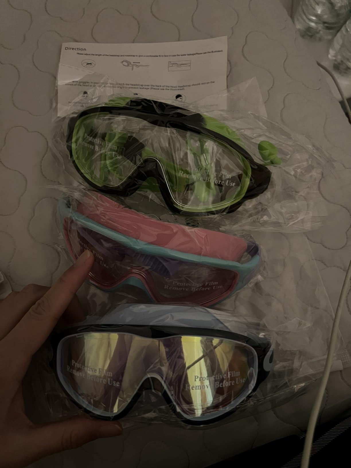 3 Pack Swimming Goggles, Kid Goggles with Earplugs Large Frame Anti-Fog/UV Wide View Swim Goggles Boys Girls 4-12 customer photo 2