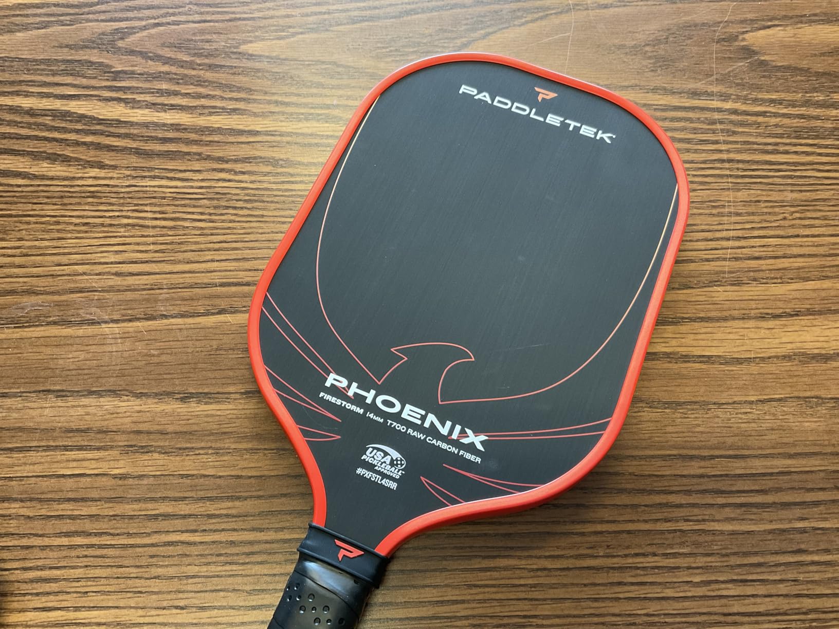 Paddletek Phoenix Firestorm - 14mm Pickleball Paddle - Elongated Shape for Extended Reach - Raw Carbon Fiber Face - Polypropylene Honeycomb Core - USAPA Approved Pickle Ball Paddle - 5.5 Inch Handle customer photo 1