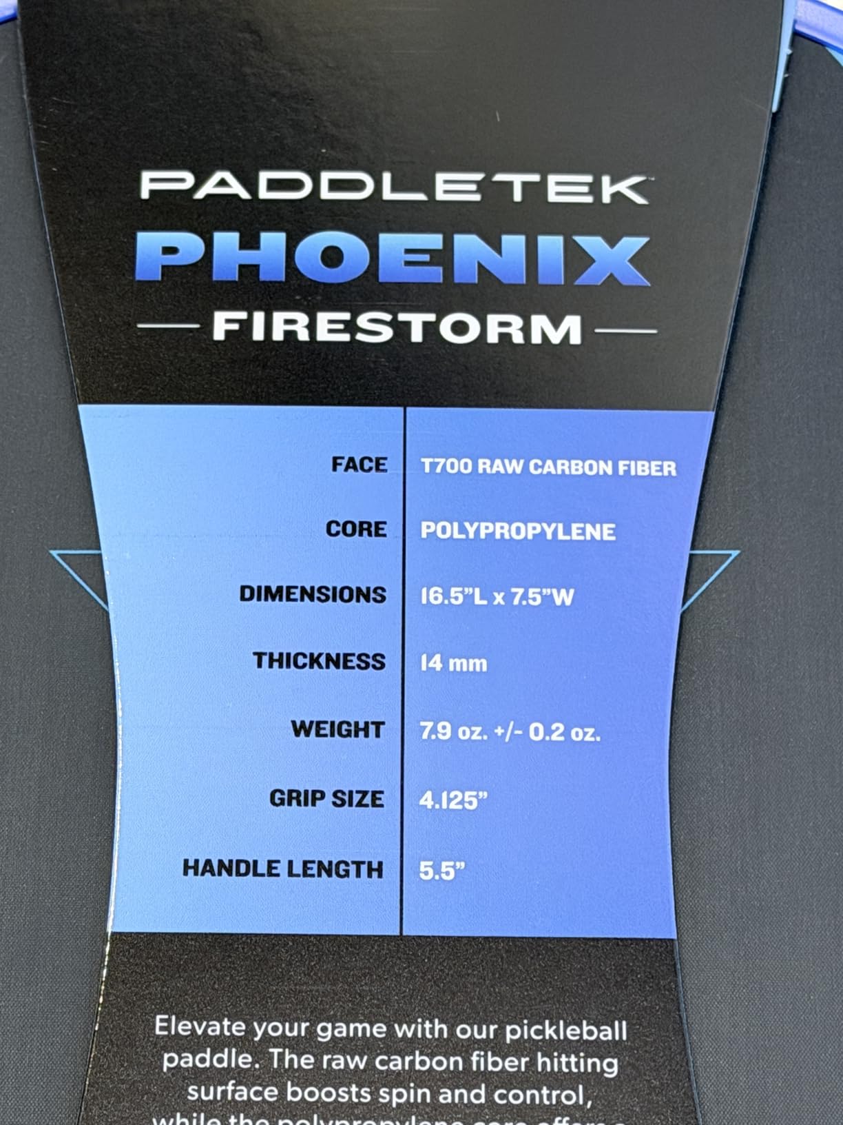 Paddletek Phoenix Firestorm - 14mm Pickleball Paddle - Elongated Shape for Extended Reach - Raw Carbon Fiber Face - Polypropylene Honeycomb Core - USAPA Approved Pickle Ball Paddle - 5.5 Inch Handle customer photo 2