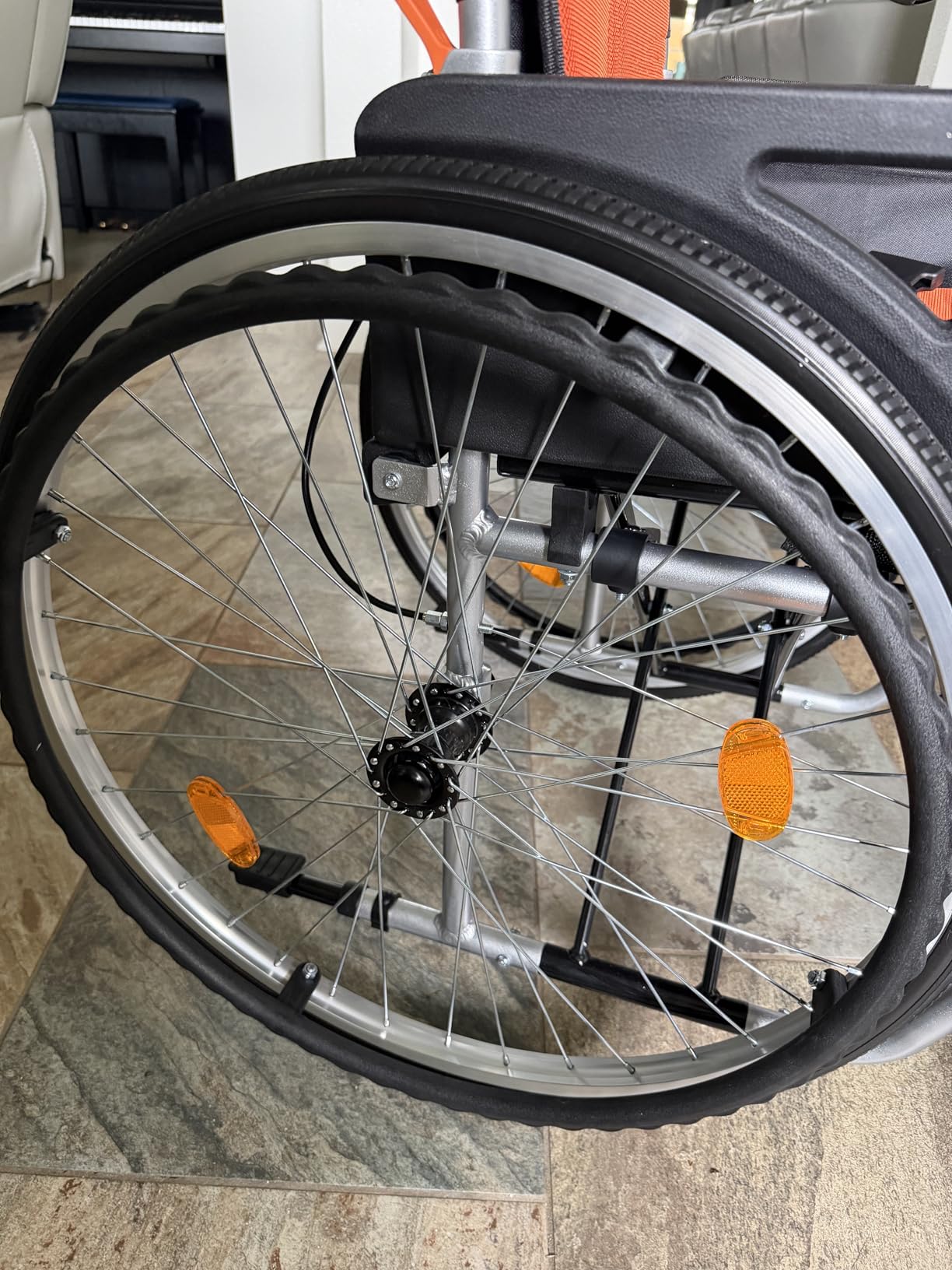 VOCIC Ultra Lightweight Wheelchair for Adults, 23lb Frame Portable Foldable Self-Propelled Wheelchairs for Seniors with Quick Release Wheels, Swing-Away Footrests, Flip-Back Arm, 300 lbs Orange customer photo 2