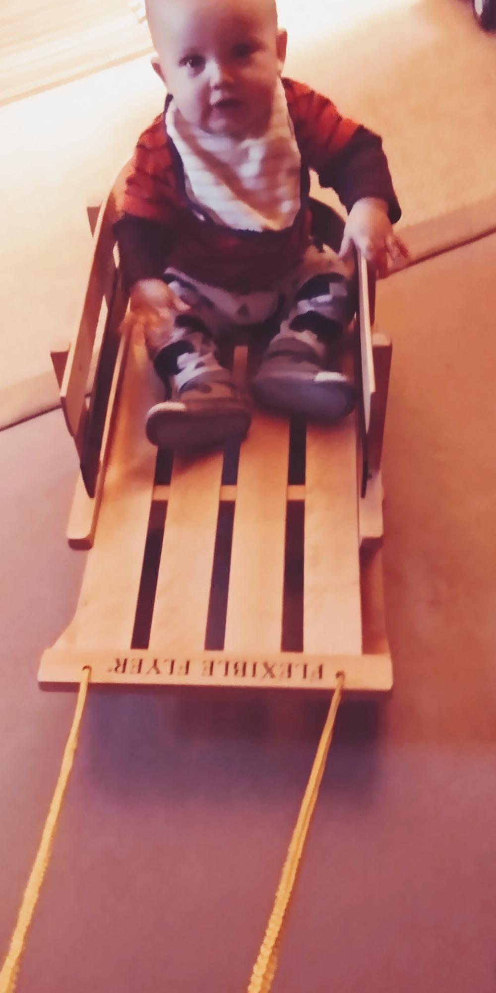 Flexible Flyer Baby Snow Sled and Toddler Toboggan - Classic Wooden Pull Sleigh for Kids 18 Months to 4 Years, High Backrest, Pull Ropes Included customer photo 1