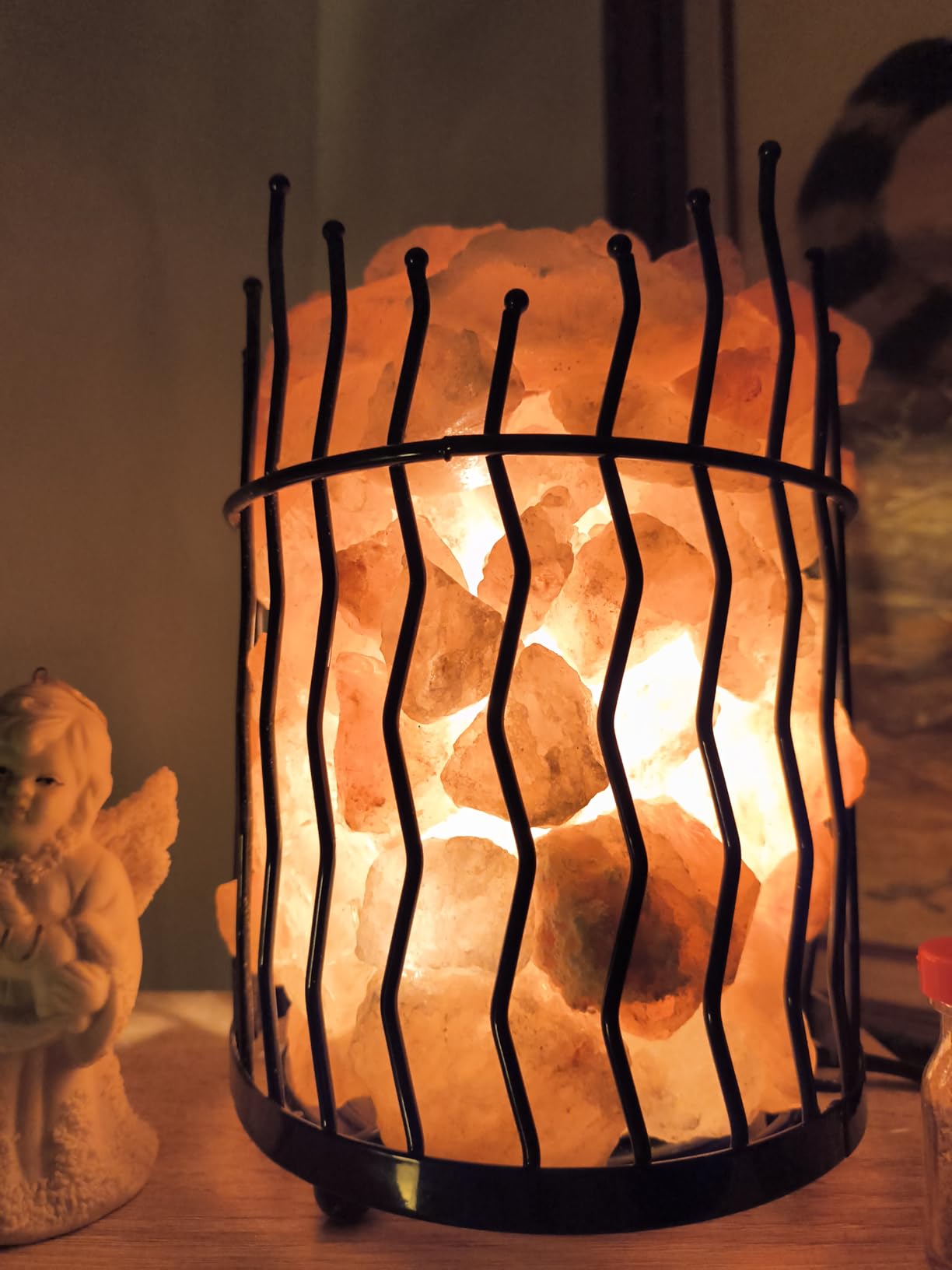 Natural Himalayan Salt, Tall Round Metal Basket Lamp with Dimmer Switch | 8-10 lbs customer photo 2