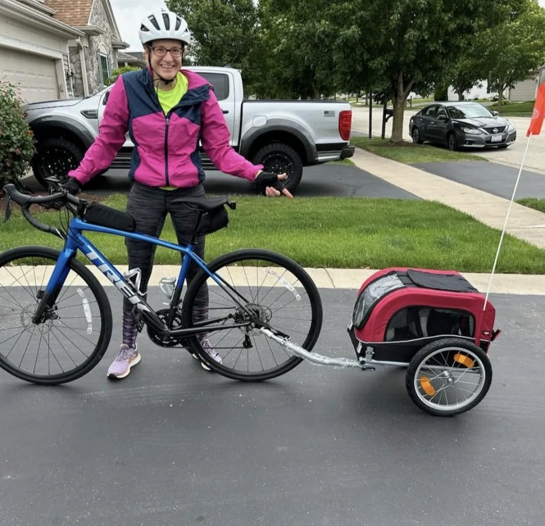 TRIXIE Large Dog Bike Trailer - Foldable Pet Bicycle Trailer for Dogs up to 66lbs - Features Quick Fastening Wheels, 2 Doors, Safety Leash & Waterproof Carrier - 64 x 31 x 32.5in - Black/Red customer photo 2