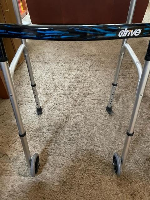 Drive Medical Trigger Release Folding Walker - Lightweight Brushed Steel Design - Easy Trigger Folding Mechanism - 5 Inch Wheels - Contoured Hand Grips - Senior Mobility Aid customer photo 1