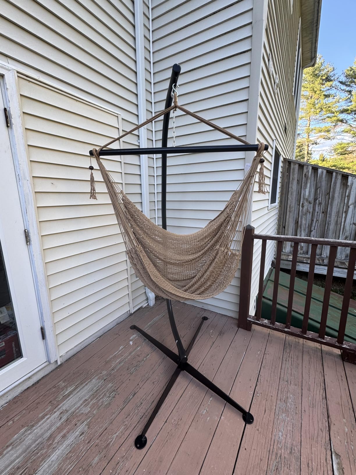 Sunnydaze Outdoor Hammock Chair Swing for Reading - Hanging Hammock Swing for Indoor or Patio - 300lb Capacity - Caribbean XL - Tan customer photo 1