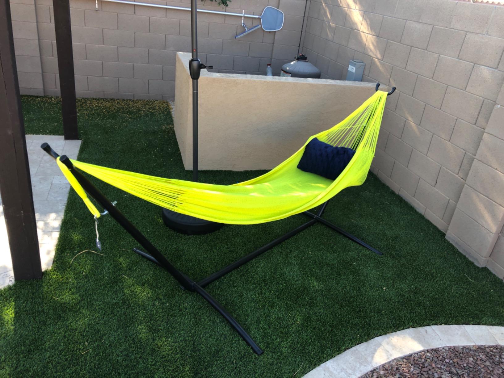 Sunnydaze Brazilian Portable Steel Hammock Stand for Outside with Carrying Case - 400-Pound Capacity Hammock Frame - Black Finish customer photo 2