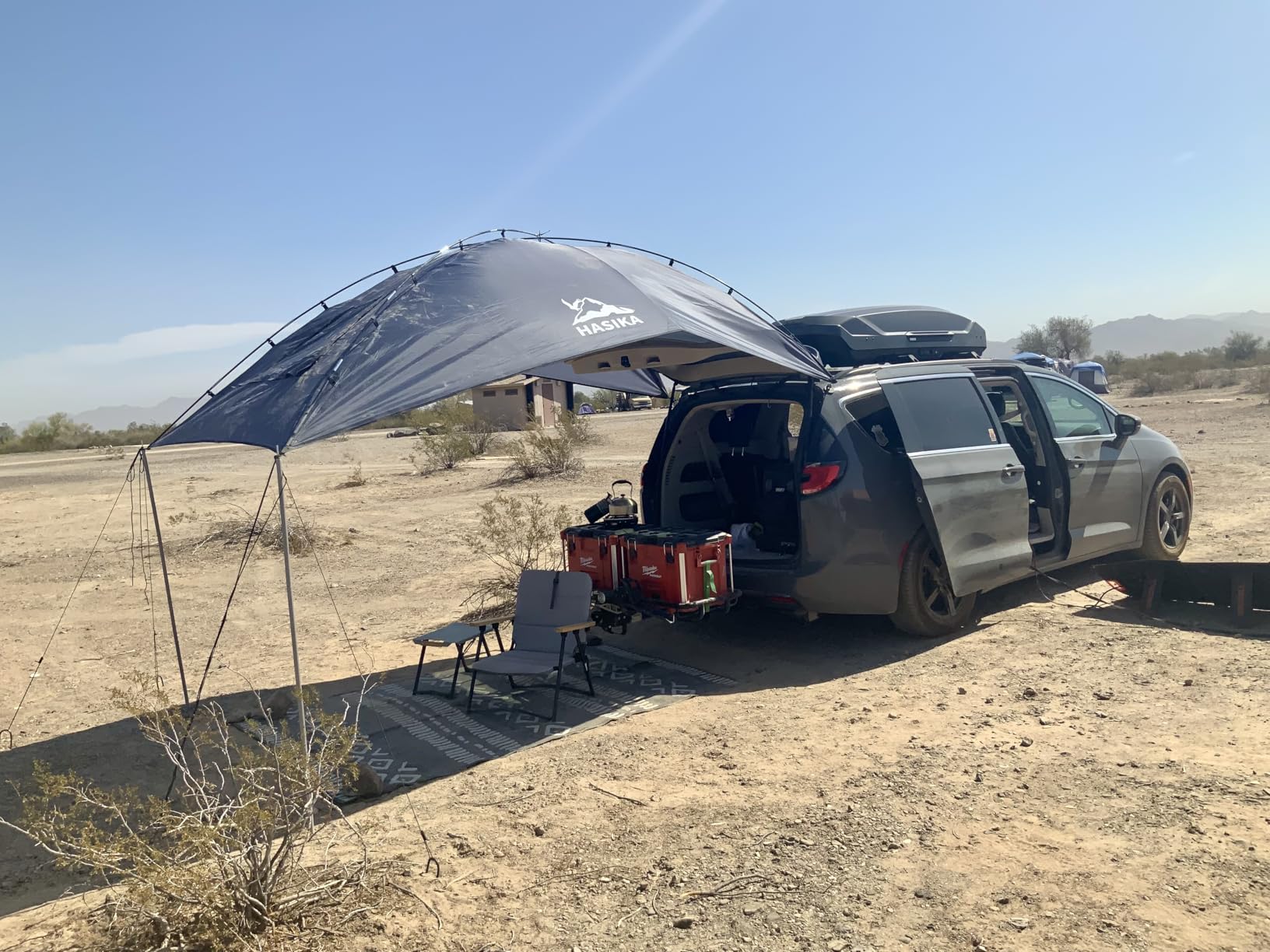 Hasika Waterproof SUV Tailgate Tent and Car Awning | Universal fit for SUVs Vans RV Trailer. Features heavy-duty suction cups, adjustable poles, and 76 sq ft of waterproof shade customer photo 1