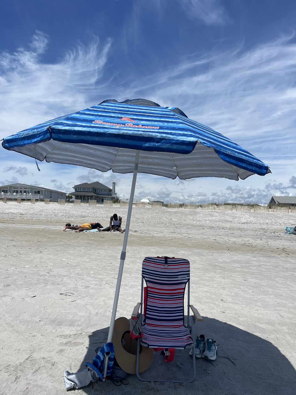 Tommy Bahama Sand Anchor 7 feet Beach Umbrella with Tilt and Telescoping Pole (Blue/White) customer photo 1