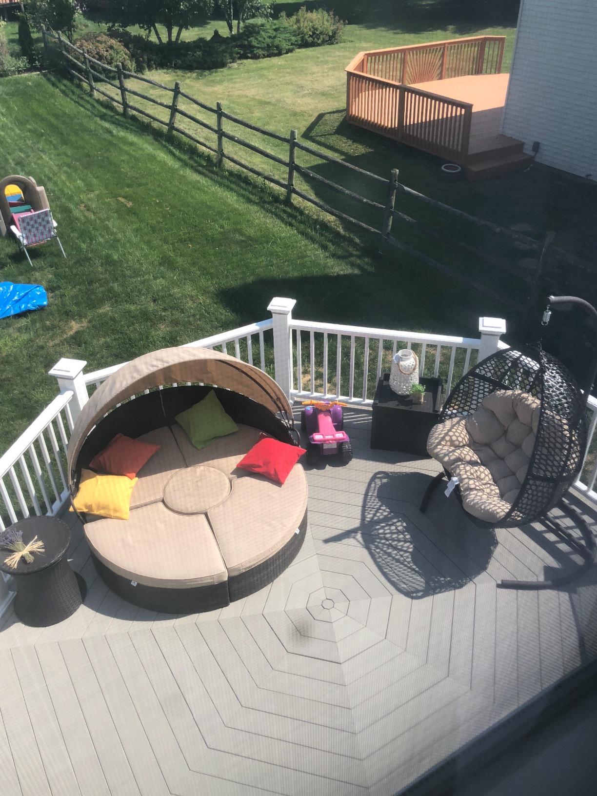 SUNCROWN Outdoor Patio Round Daybed with Retractable Canopy, Brown Wicker Furniture Sectional Couch with Washable Cushions, Backyard, Porch customer photo 1