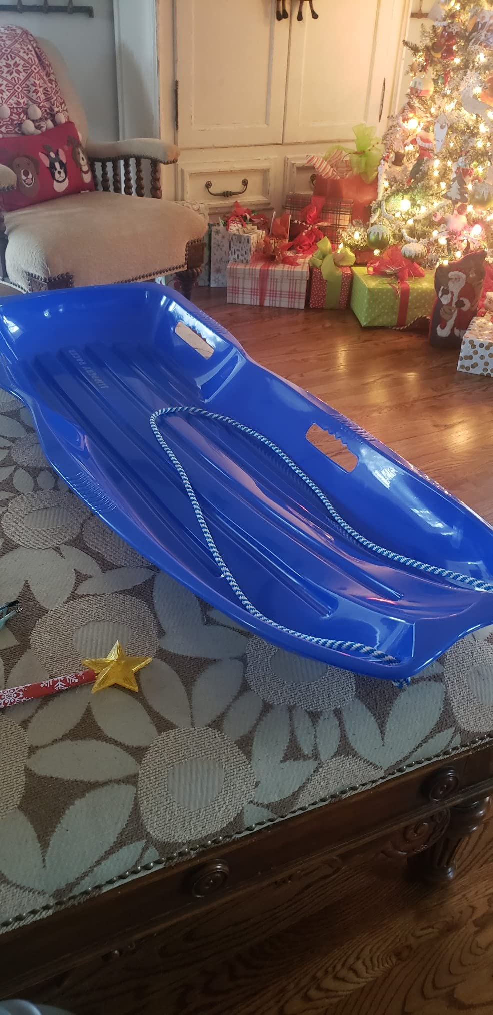 Slippery Racer Downhill Xtreme Flexible Adults and Kids Plastic Toboggan Snow Sled for Up to 2 Riders with Pull Rope and Handles customer photo 1
