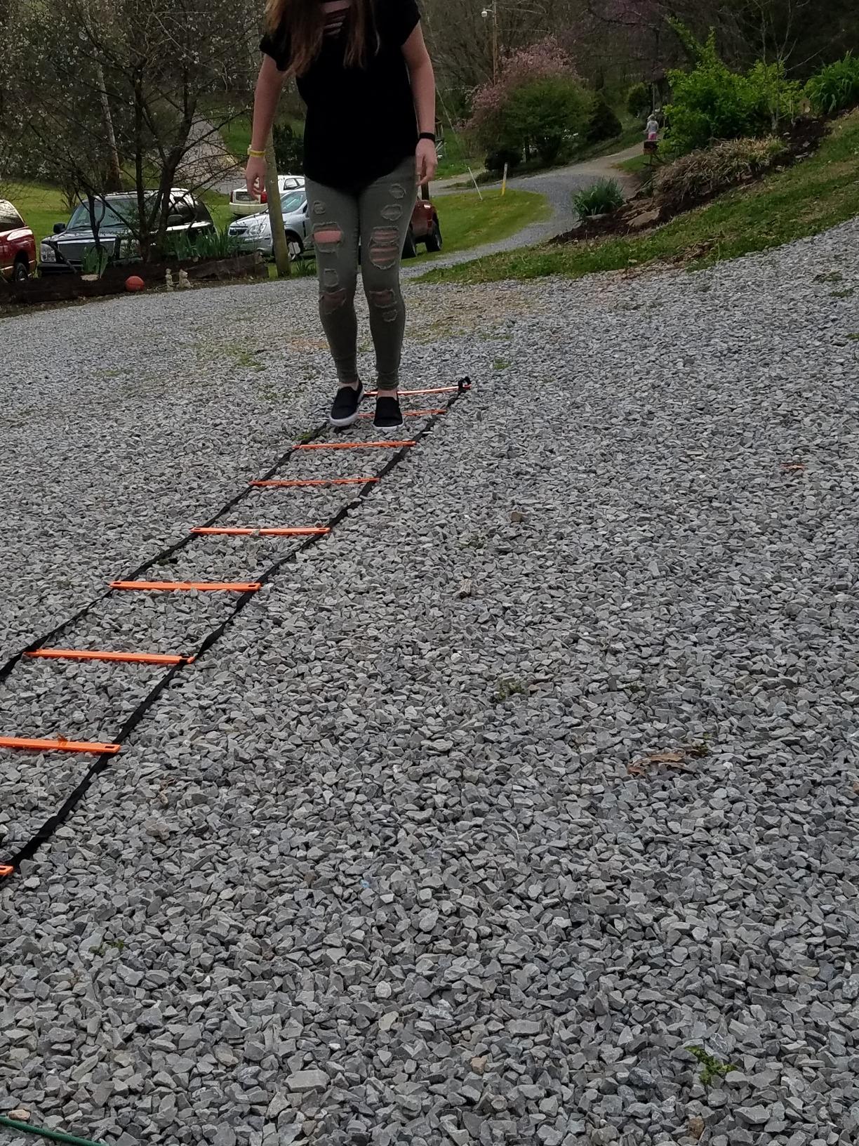 YISSVIC Agility Ladder and Cones 20 Feet 12 Adjustable Rungs Fitness Speed Training Equipment, 1 Carry Bags, 10 Cones, 4 Stakes, Basketball, Soccer customer photo 1