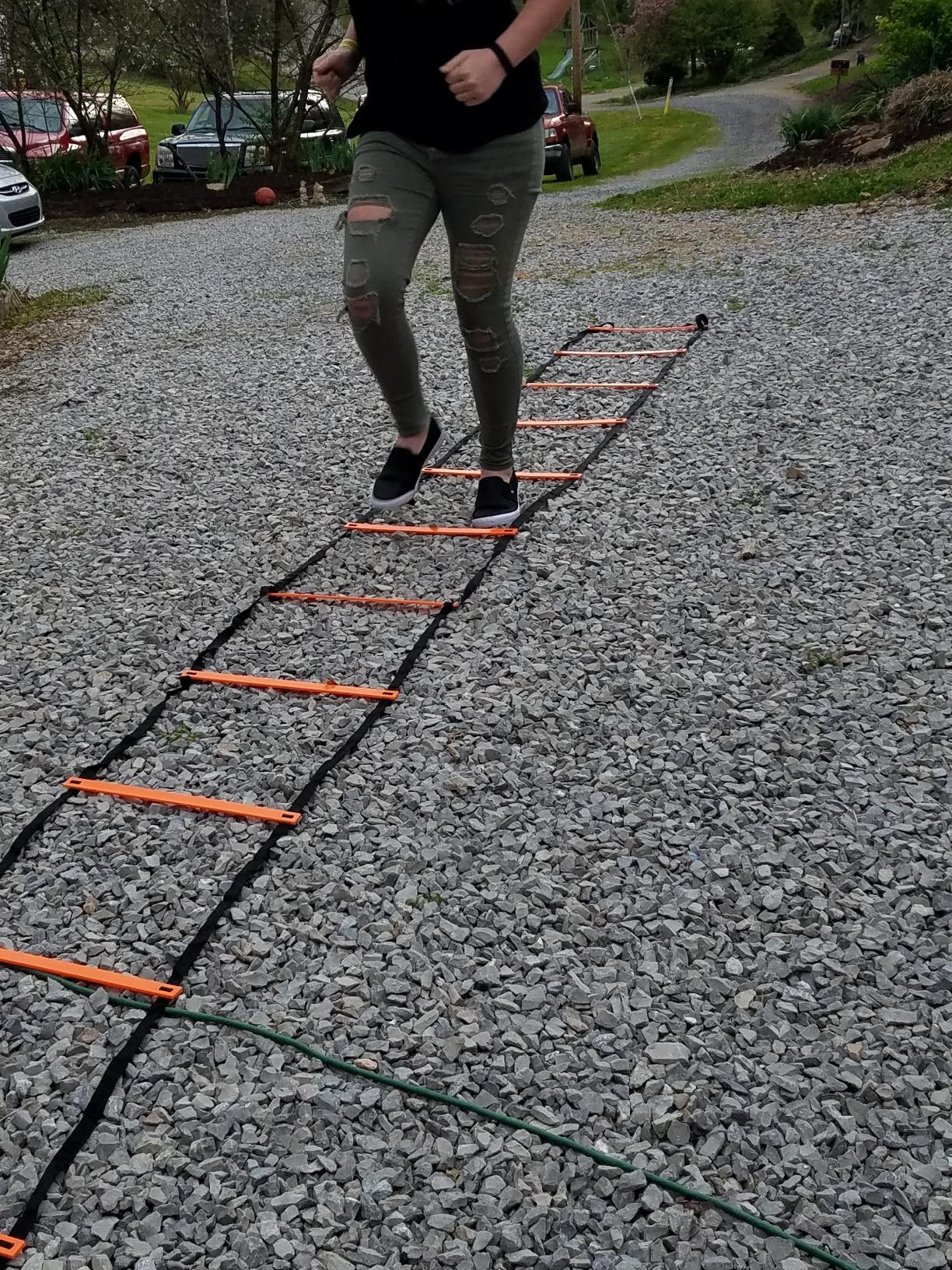 YISSVIC Agility Ladder and Cones 20 Feet 12 Adjustable Rungs Fitness Speed Training Equipment, 1 Carry Bags, 10 Cones, 4 Stakes, Basketball, Soccer customer photo 2