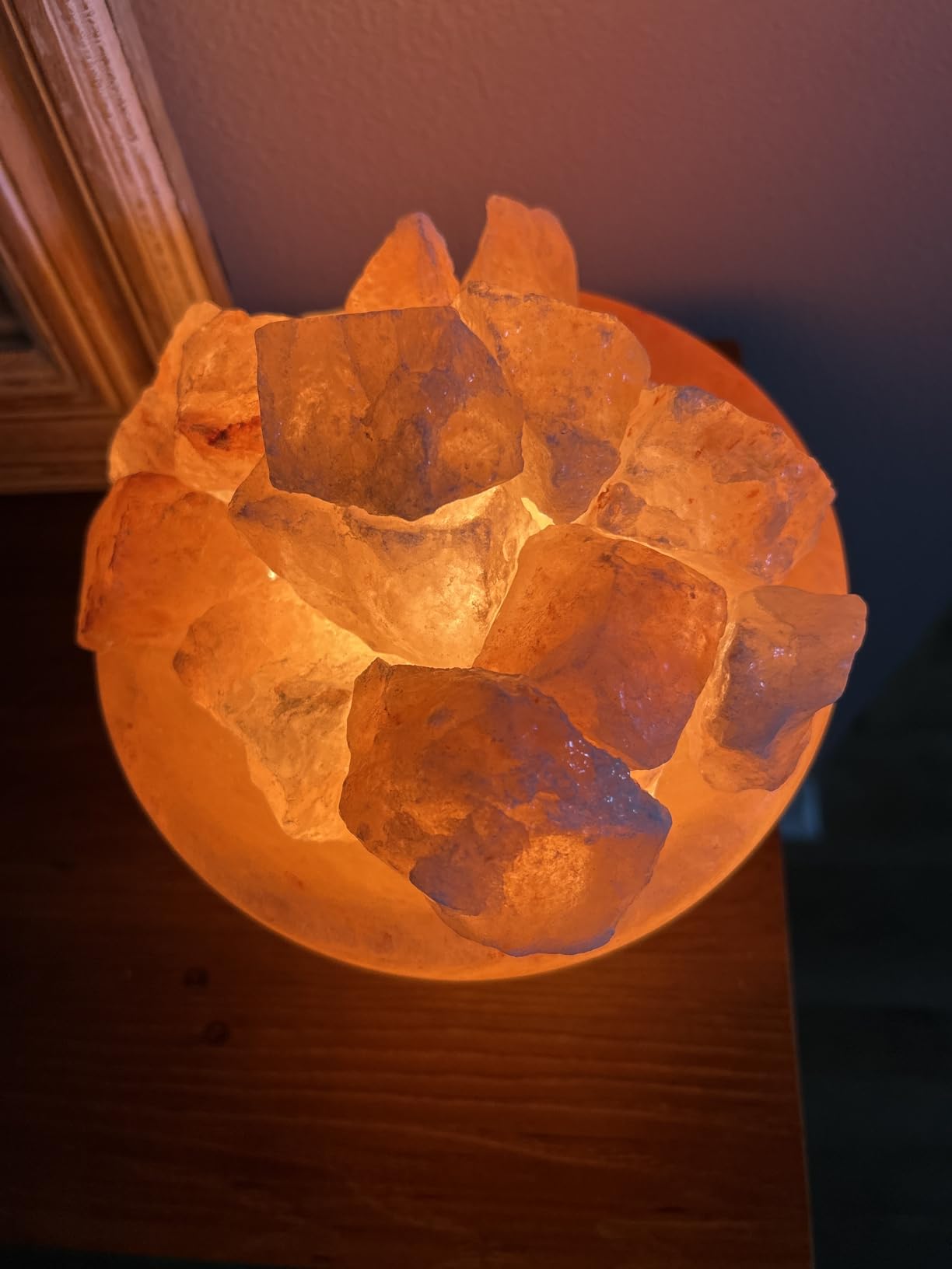 Spantik Himalayan Salt Lamp Bowl with Natural Crystal Chunks, Dimmer Cord and Classic Wood Base Premium Quality Authentic from Pakistan customer photo 2