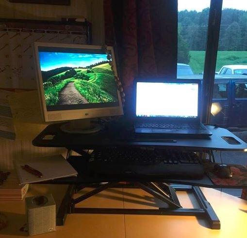 VIVO Extra Wide 38 inch Corner Desk Converter, K Series, Height Adjustable Sit to Stand Riser, Dual Monitor and Laptop Workstation with Wide Keyboard Tray, Black, DESK-V000KL customer photo 2