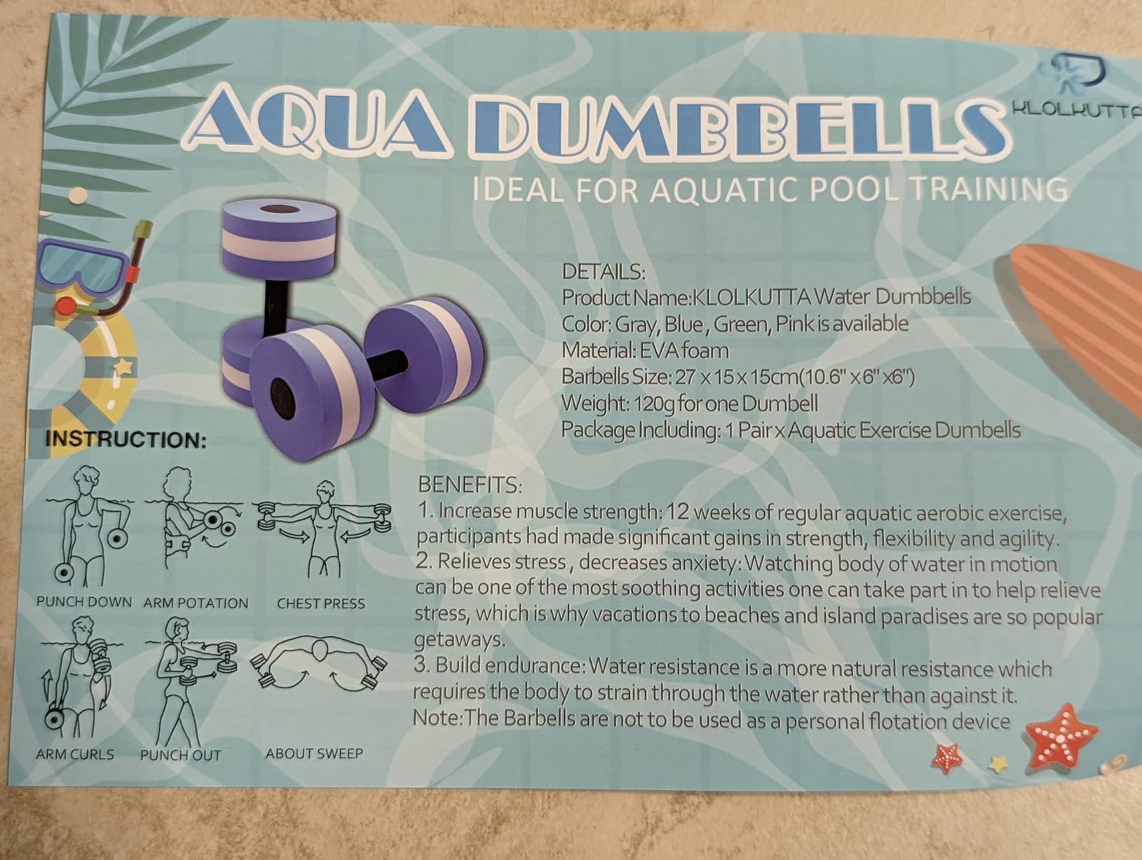 Aquatic Dumbells, 2PCS Water Aerobic Exercise Foam Dumbbell Pool Resistance, Water Aqua Fitness Barbells Hand Bar Exercises Equipment for Weight Loss customer photo 2