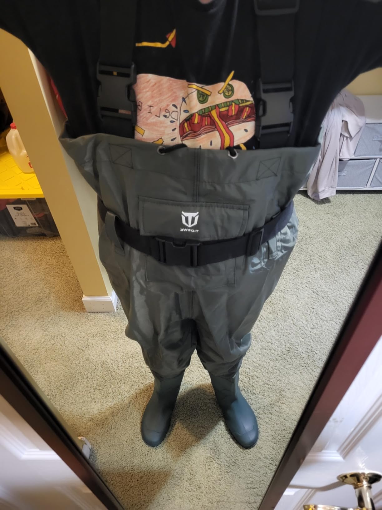 TIDEWE Bootfoot Chest Wader, 2-Ply Nylon/PVC Waterproof Fishing Hunting Waders with Boot Hanger for Men Women Green Brown customer photo 1