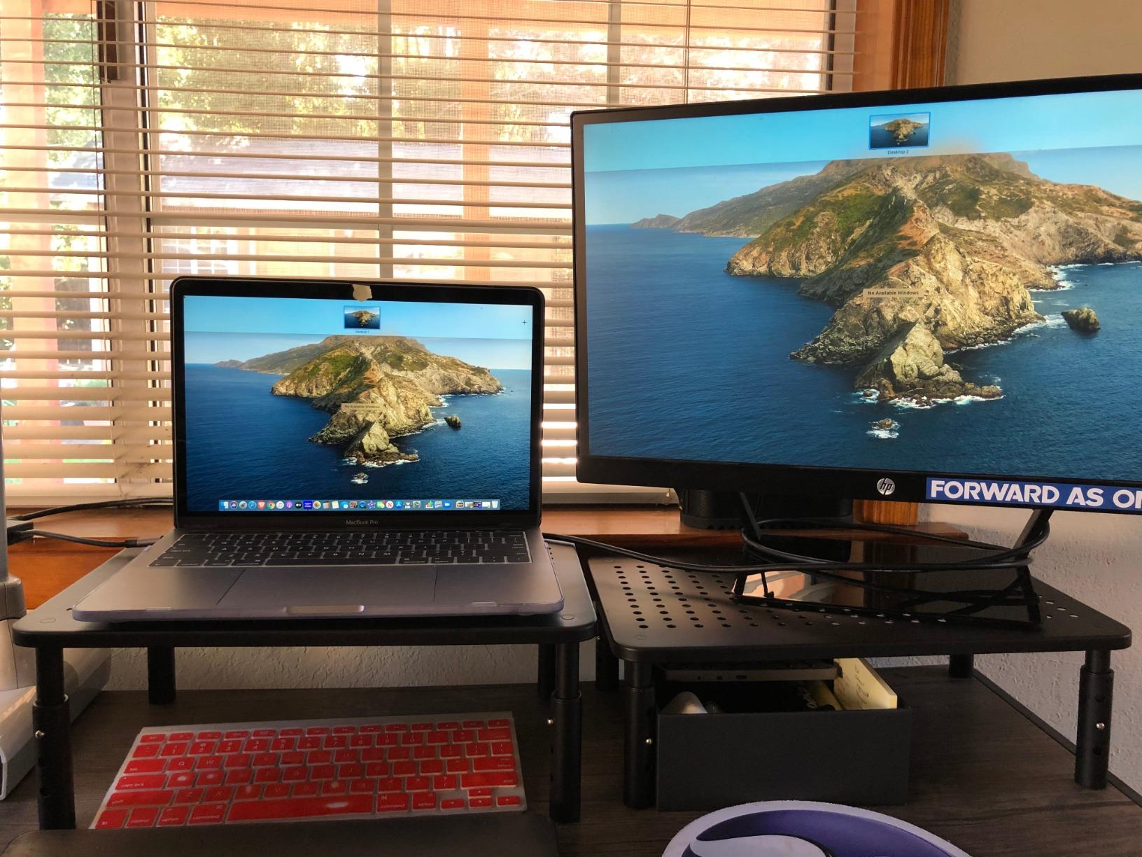 HUANUO Monitor Stand for Desk, Computer Monitor Stand Height Adjustable, Monitor Riser for 2 Monitors, Laptop Stand for Desk, 2 Pack, Black customer photo 2