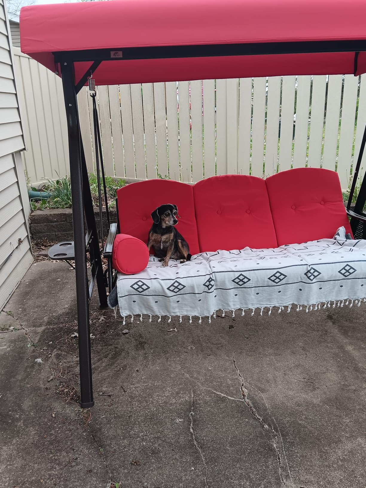 PURPLE LEAF 3-Seat Deluxe Outdoor Patio Porch Swing with Weather Resistant Steel Frame, Adjustable Tilt Canopy, Cushions and Pillow Included, Beige customer photo 2
