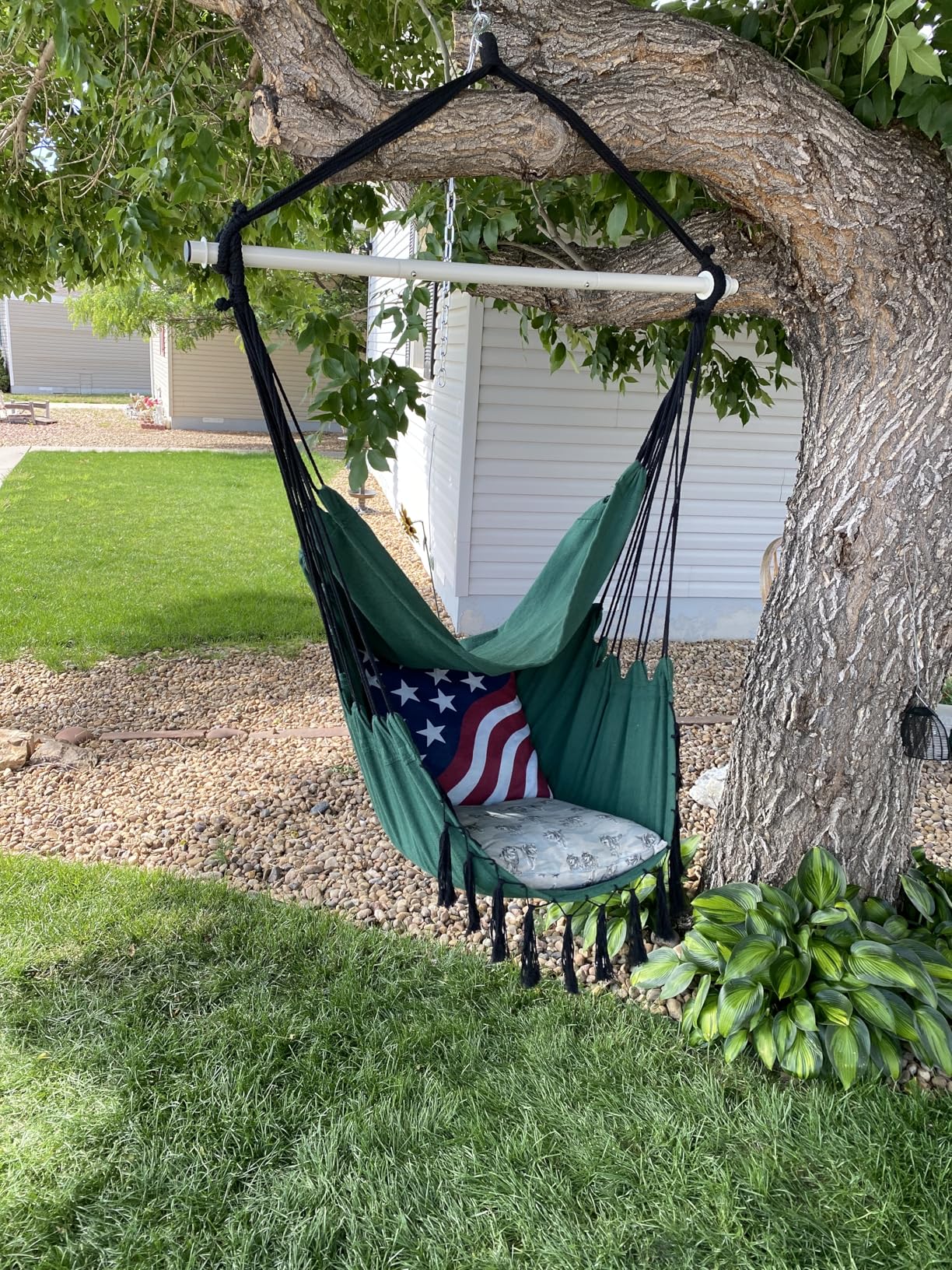 Y- STOP Hammock Chair Hanging Rope Swing, Max 500 Lbs, 2 Cushions Included, Large Macrame Hanging Chair with Pocket, Cotton Weave for Superior Comfort, Durability (Dark Grey) customer photo 2