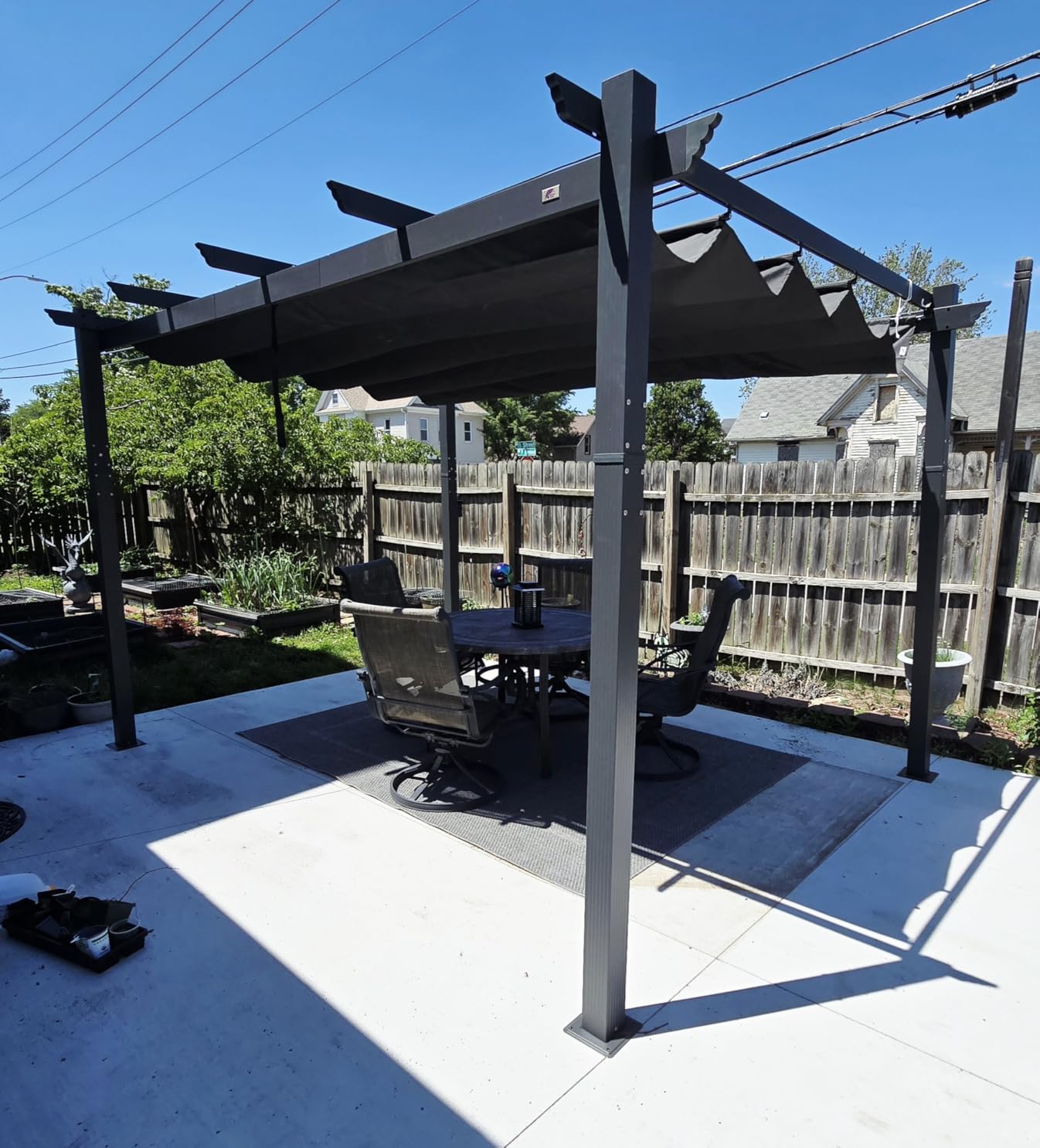 PURPLE LEAF 10' X 10' Outdoor Retractable Pergola with Sun Shade Canopy Patio Metal Shelter for Garden Porch Beach Pavilion Grill Gazebo Modern Yard Grape Trellis Pergola, Beige customer photo 1