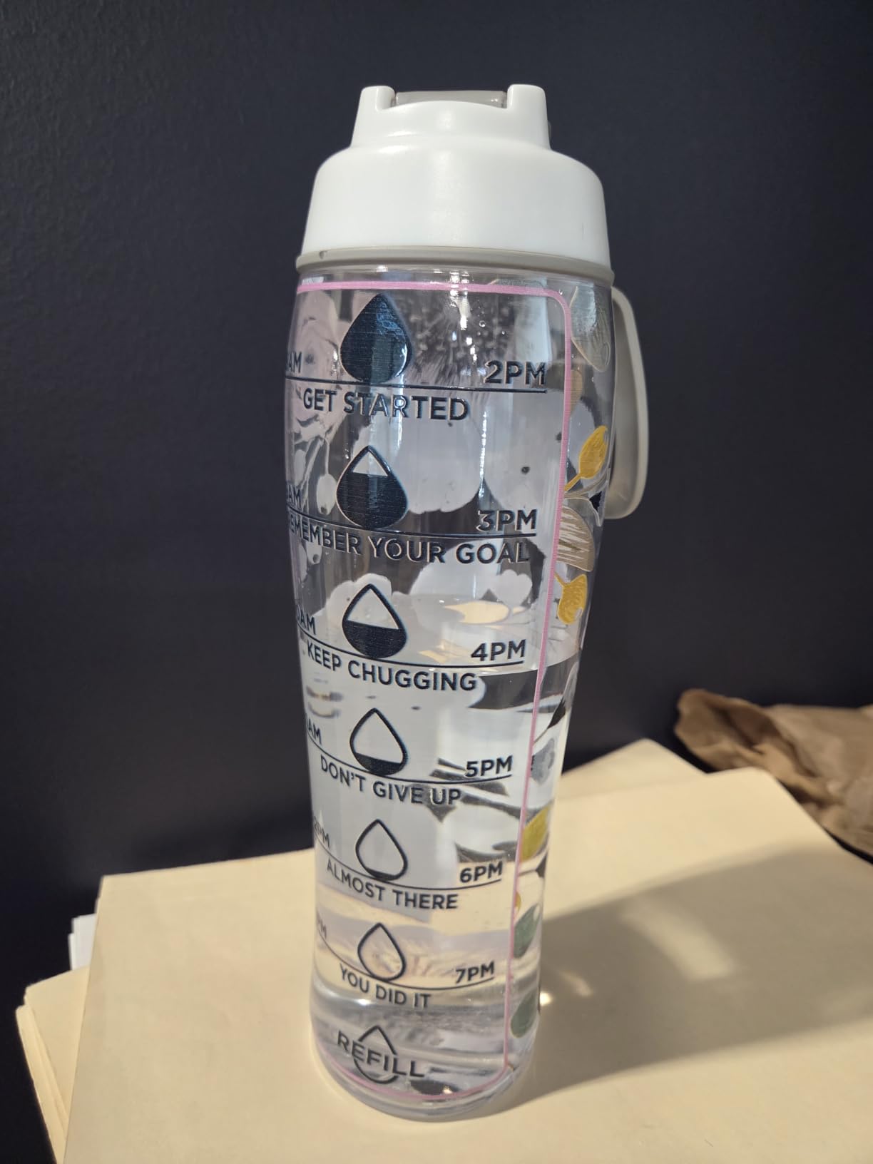 50 Strong Reusable Water Bottle with Time Markers - 30 oz BPA-Free Leakproof Bottle with Chug Cap & Easy-Carry Handle - Made in USA (Pretty Flowers) customer photo 1