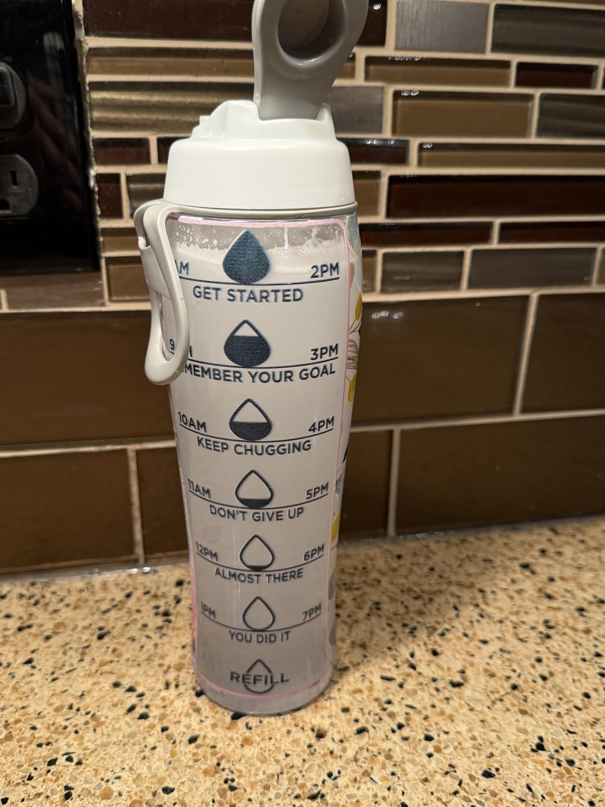 50 Strong Reusable Water Bottle with Time Markers - 30 oz BPA-Free Leakproof Bottle with Chug Cap & Easy-Carry Handle - Made in USA (Pretty Flowers) customer photo 2