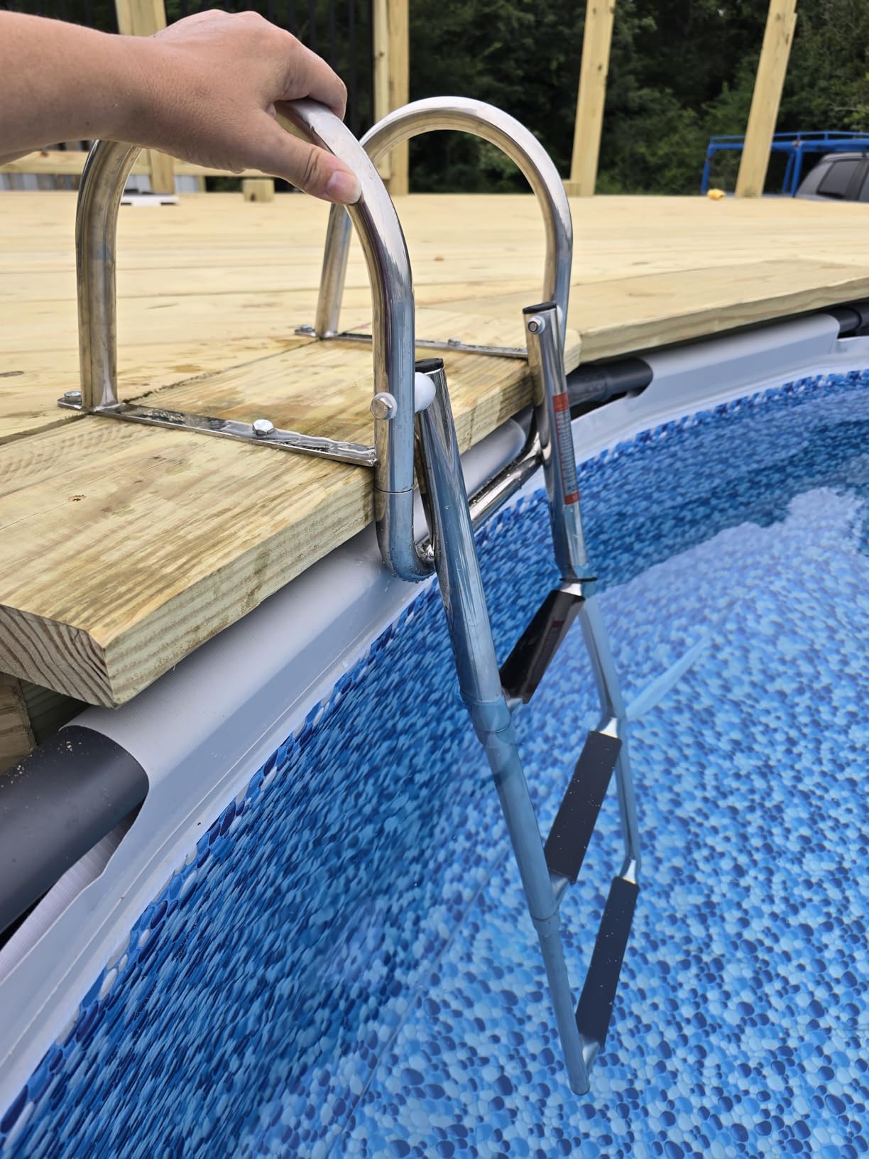3 Steps Pontoon Boat Ladder, Stainless Steel Folding Telescoping Rear Entry Inboard Ladder Heavy Duty Custom Swim Deck Ladder with Pedal Hand Railing Ladder customer photo 1