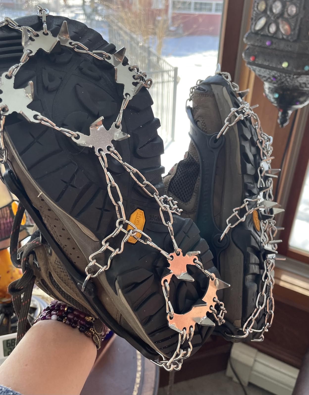 WIN.MAX Crampons for Shoes, Traction Cleats Ice Snow Grips with 19 Stainless Steel Spikes, Shoe Talons Anti-Slip Boots Spikes for Walking, Jogging, Climbing and Hiking customer photo 2