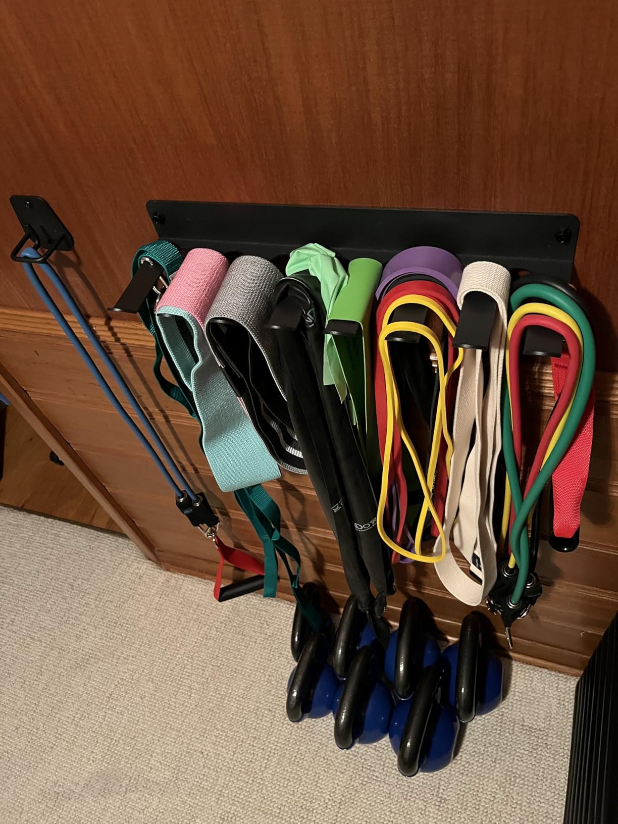 Multi-Purpose Gym Equipment Storage Rack Resistance Bands Storage Hanger Barbell Rack Heavy Duty Gym Rack for Exercise Bands, Lifting Belts and Jump Ropes customer photo 2
