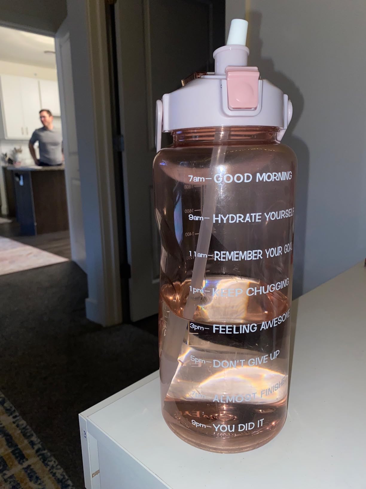 EYQ 64oz/128oz Leakproof Free Drinking Water Bottle with Motivational Time Marker BPA Free for Fitness, Gym and Outdoor Sports customer photo 2