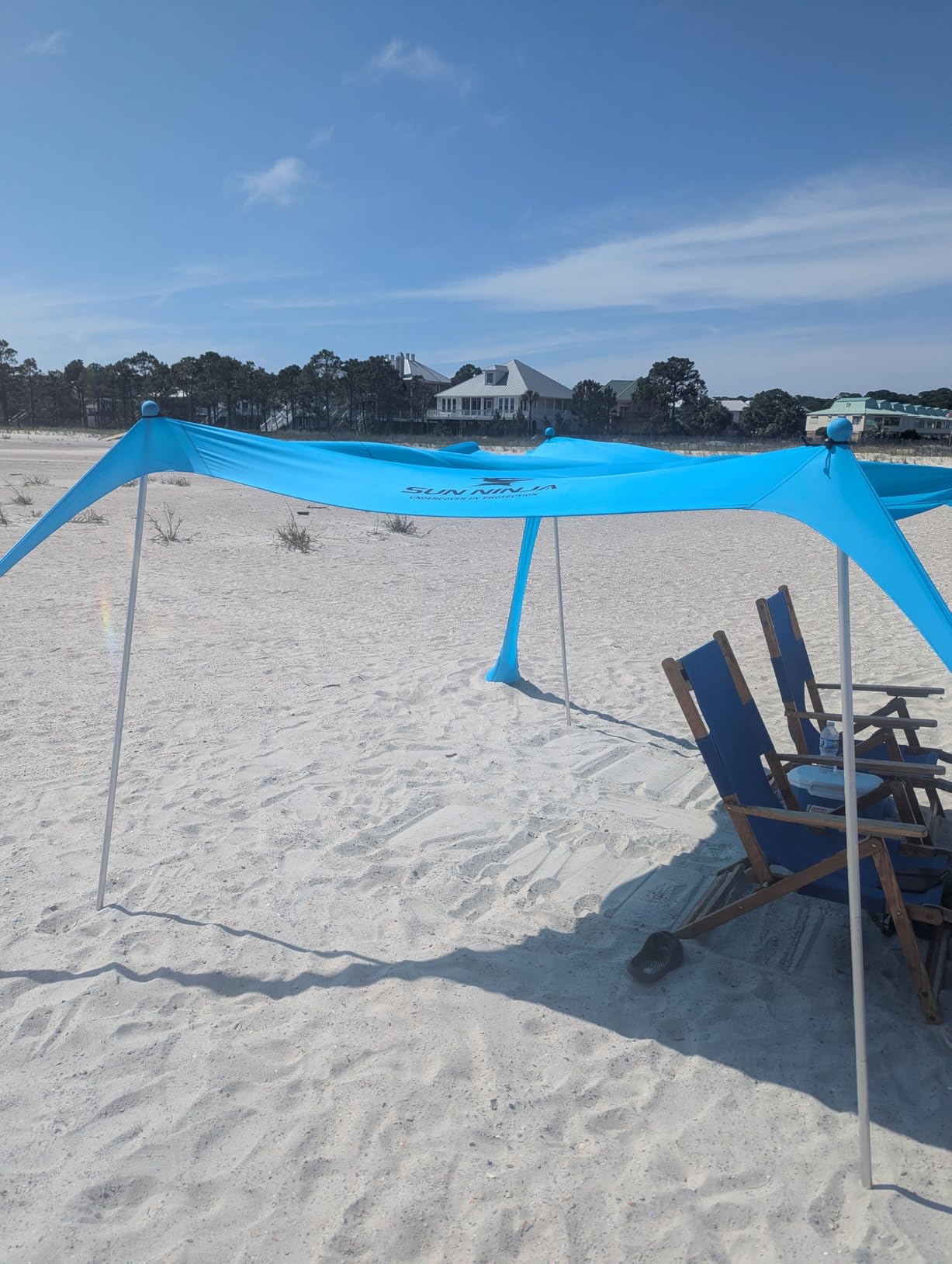 SUN NINJA Beach Tent Sun Shelter UPF50+ - Easy Pop Up Beach Canopy - Outdoor Shade for Camping Trips, Fishing, Backyard Fun Picnics - Sand Shovel, Ground Pegs & Stability Poles customer photo 2
