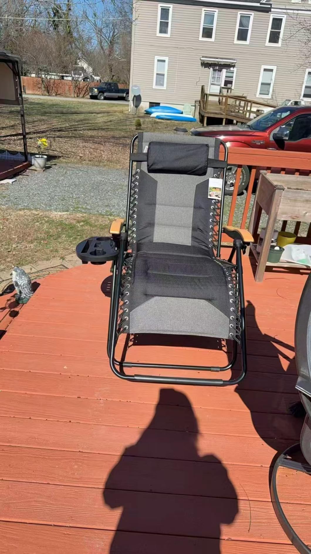 PHI VILLA XXL Oversized Padded Zero Gravity Chair, Foldable Patio Recliner, 30 inch Wide Seat Anti Gravity Lounger with Cup Holder, Support 400 LBS (Black) customer photo 1