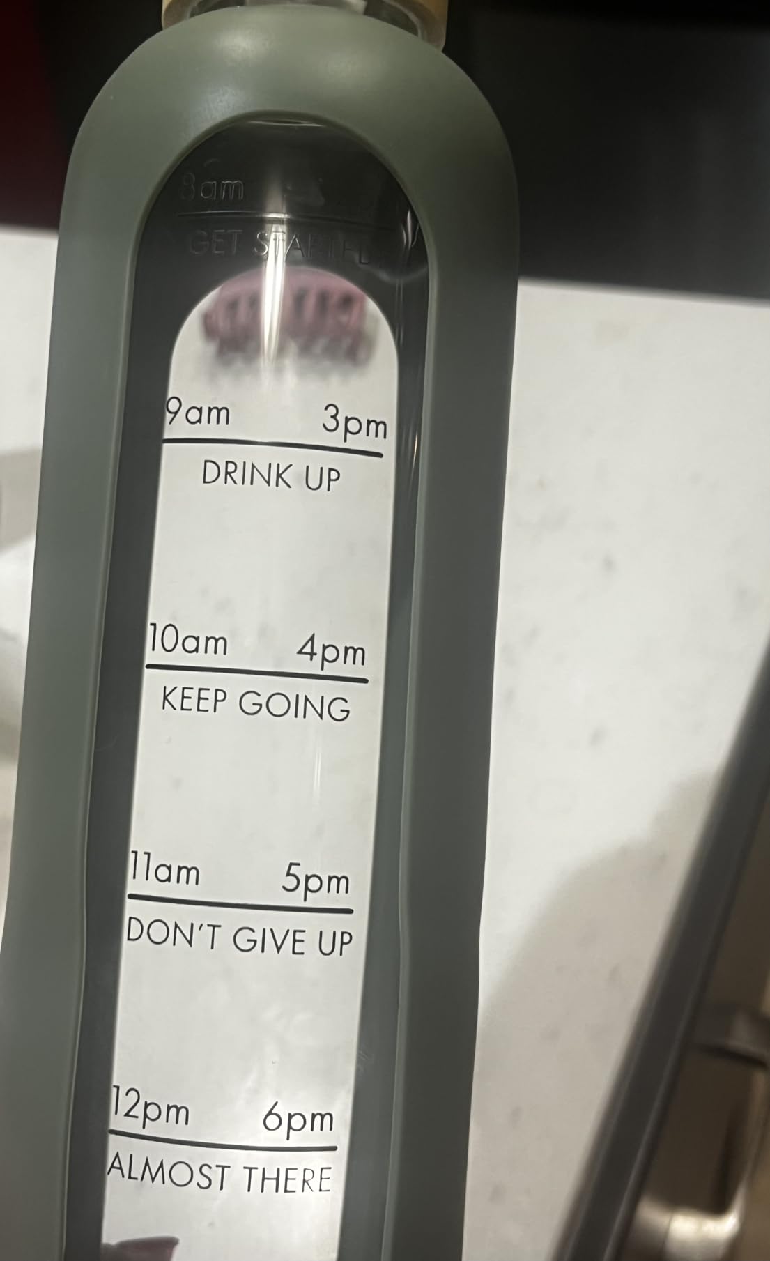 PROBTTL 32 Oz Borosilicate Glass Water Bottle with Time Marker Reminder Quotes, 1 Liter Leak Proof Reusable BPA Free Motivational Water Bottles with Silicone Sleeve and Bamboo Lid (Navy Blue) customer photo 2