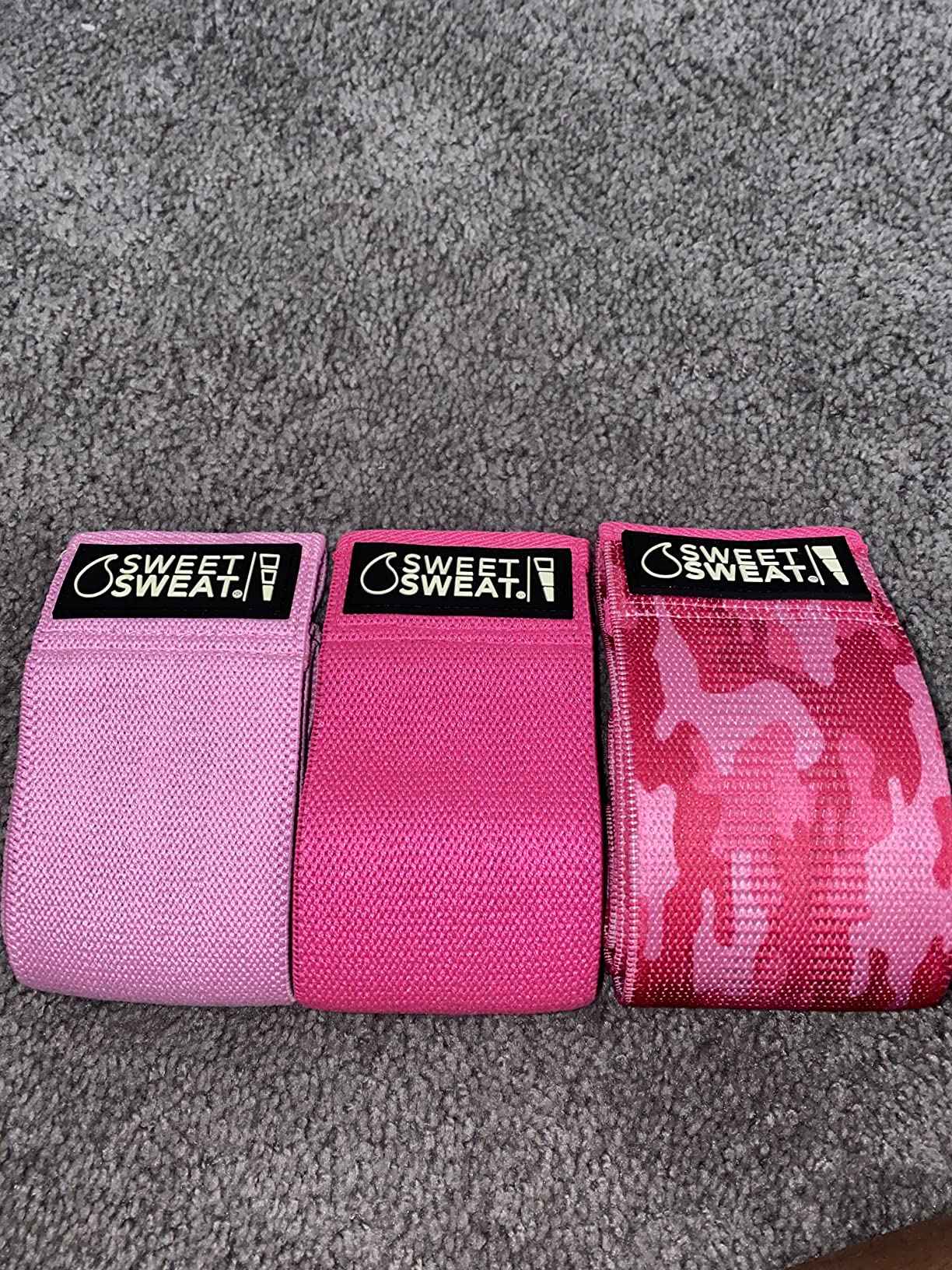 Sweet Sweat Hip Bands with 3 Levels of Resistance | Non-Slip Fabric Booty Bands for Squats & Lunges | Includes Free Mesh Carrying Bag customer photo 2