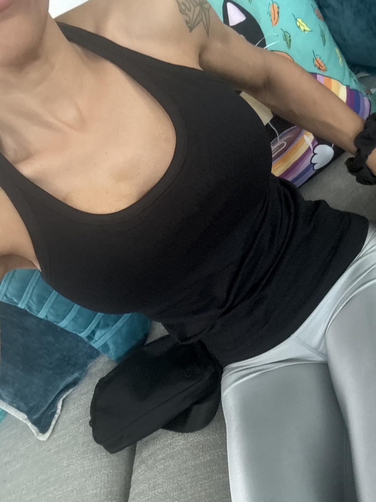 Ribbed Workout Tank Tops for Women with Built in Bra Tight Racerback Scoop Neck Athletic Top customer photo 2