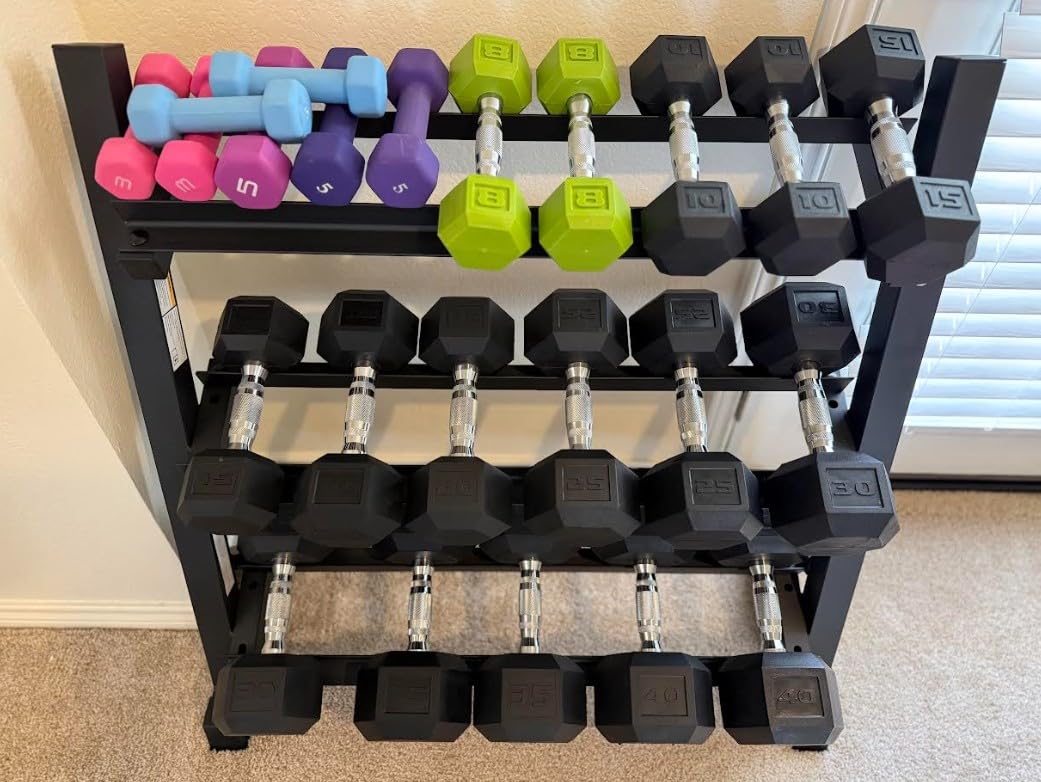 YOLEO Dumbbell Rack - 3 Tier & 5 Tier Compact Weight Rack for Dumbbell, Kettlebell, Barbell, Heavy Duty Weight Storage Organizer, Space-Saving Dumbbell Storage Stand Holder for Home Gym - 1100LBS Capacity (Rack Only) customer photo 1