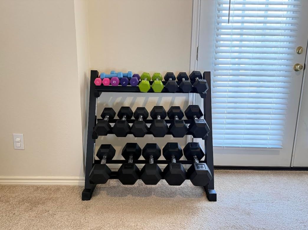 YOLEO Dumbbell Rack - 3 Tier & 5 Tier Compact Weight Rack for Dumbbell, Kettlebell, Barbell, Heavy Duty Weight Storage Organizer, Space-Saving Dumbbell Storage Stand Holder for Home Gym - 1100LBS Capacity (Rack Only) customer photo 2