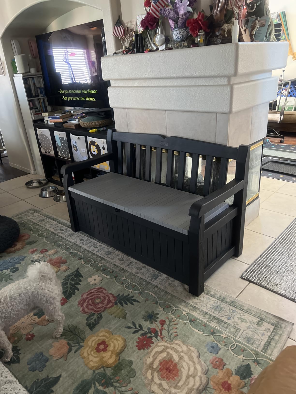 Keter Solana 70 Gallon Storage Bench Deck Box for Patio Furniture, Front Porch Decor and Outdoor Seating - Perfect to Store Garden Tools and Pool Toys, Brown/Brown customer photo 1