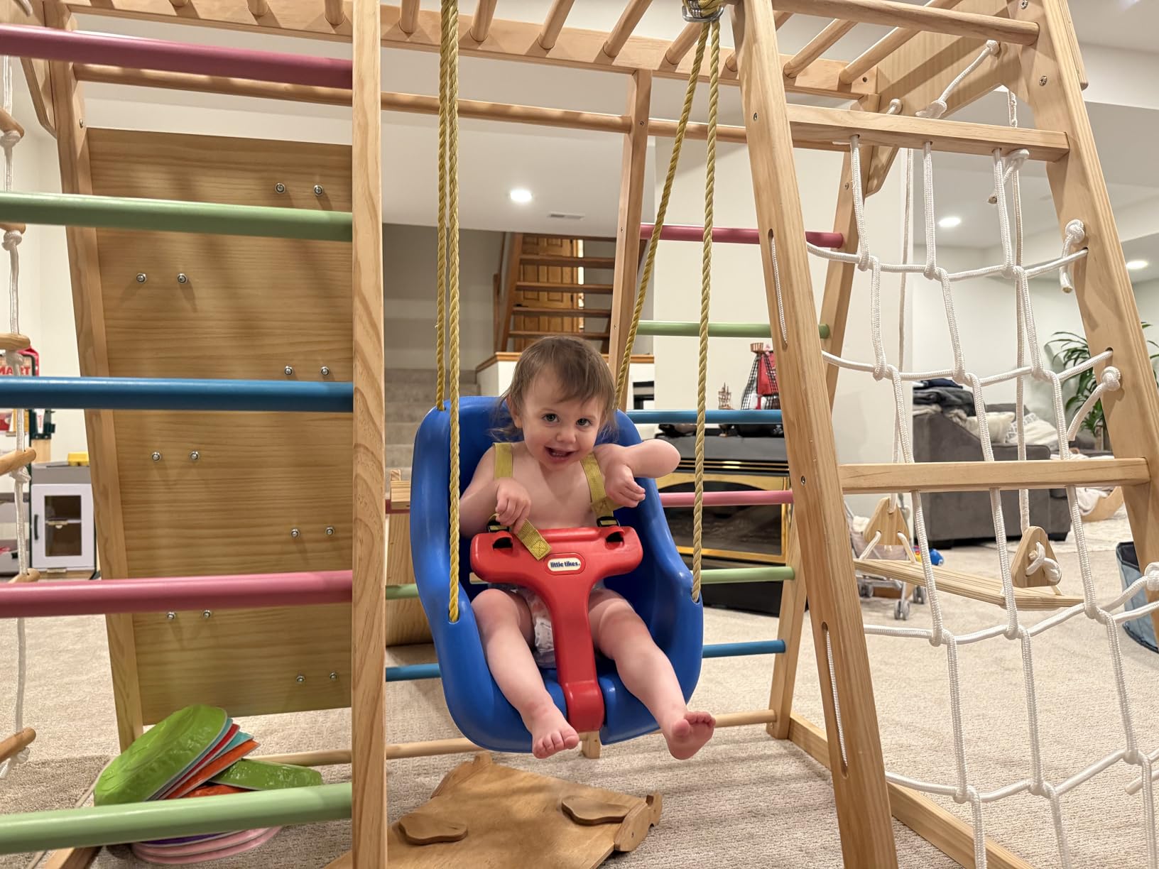 Avenlur Magnolia Indoor Playground 7-in-1 Jungle Gym Playset for Kids 2-6yrs - Slide, Climbing Wall, Rope Wall Climber, Monkey Bars, Swing - Waldorf and Montessori Style Wooden Climb Set customer photo 2