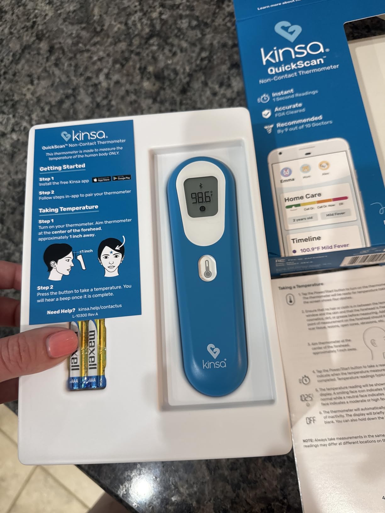 Kinsa QuickScan Smart Forehead Thermometer for Adults, Kids and Babies, No-Touch Digital Thermometer, App-Connected Family Health Tracking, Fast Accurate Fever Readings customer photo 1