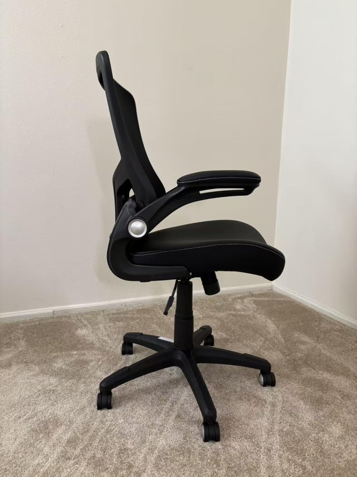 Office Chair Ergonomic Desk Chair, Computer PU Leather Home Office Chair, Swivel Mesh Back Adjustable Lumbar Support Flip-up Arms Executive Task Chair customer photo 1