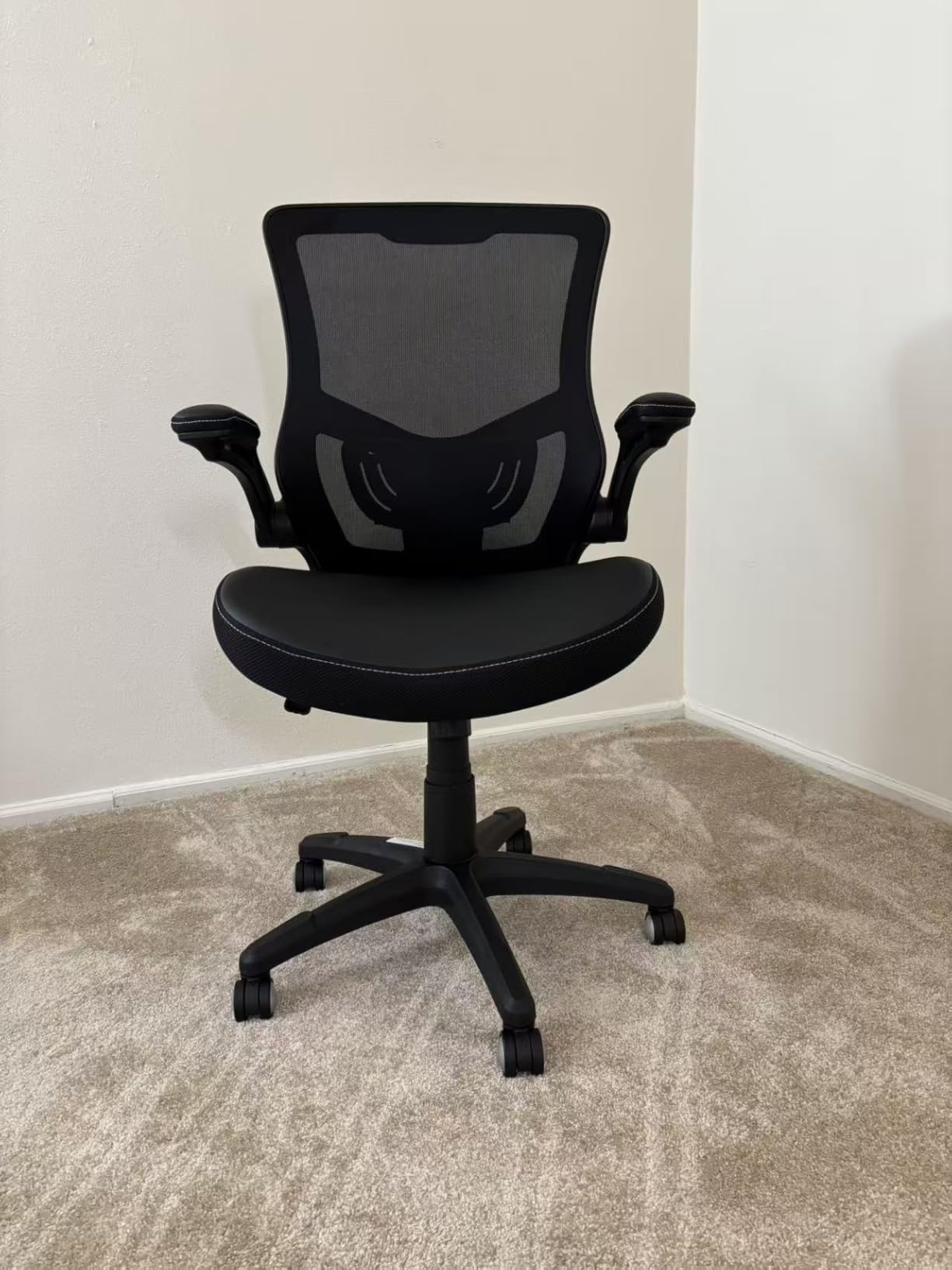 Office Chair Ergonomic Desk Chair, Computer PU Leather Home Office Chair, Swivel Mesh Back Adjustable Lumbar Support Flip-up Arms Executive Task Chair customer photo 2