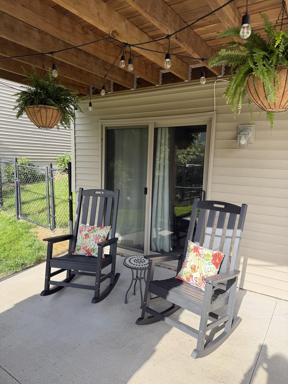 Psilvam Oversized Outdoor Rocking Chair, HDPE Porch Rocker Chairs for Adults, All Weather Resistant Rocking Chairs for Patio Lawn Garden, 350lbs Weight Capacity (Brown) customer photo 1