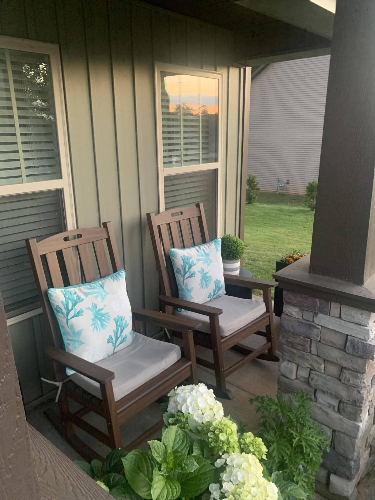 Psilvam Oversized Outdoor Rocking Chair, HDPE Porch Rocker Chairs for Adults, All Weather Resistant Rocking Chairs for Patio Lawn Garden, 350lbs Weight Capacity (Brown) customer photo 2