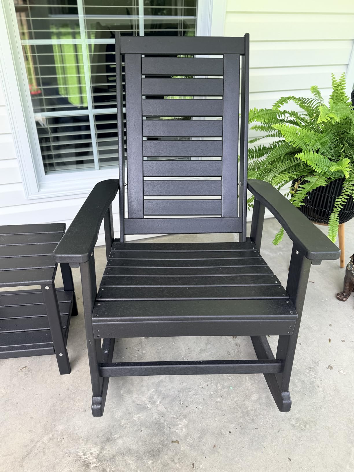 GREENVINES Outdoor Rocking Chairs | Set of 2 | Porch Rocker | HDPE Plastic | Black | Oversized Rockers | High Back | Big & Tall | Ladder Back | for Patio Outside Backyard Balcony customer photo 1